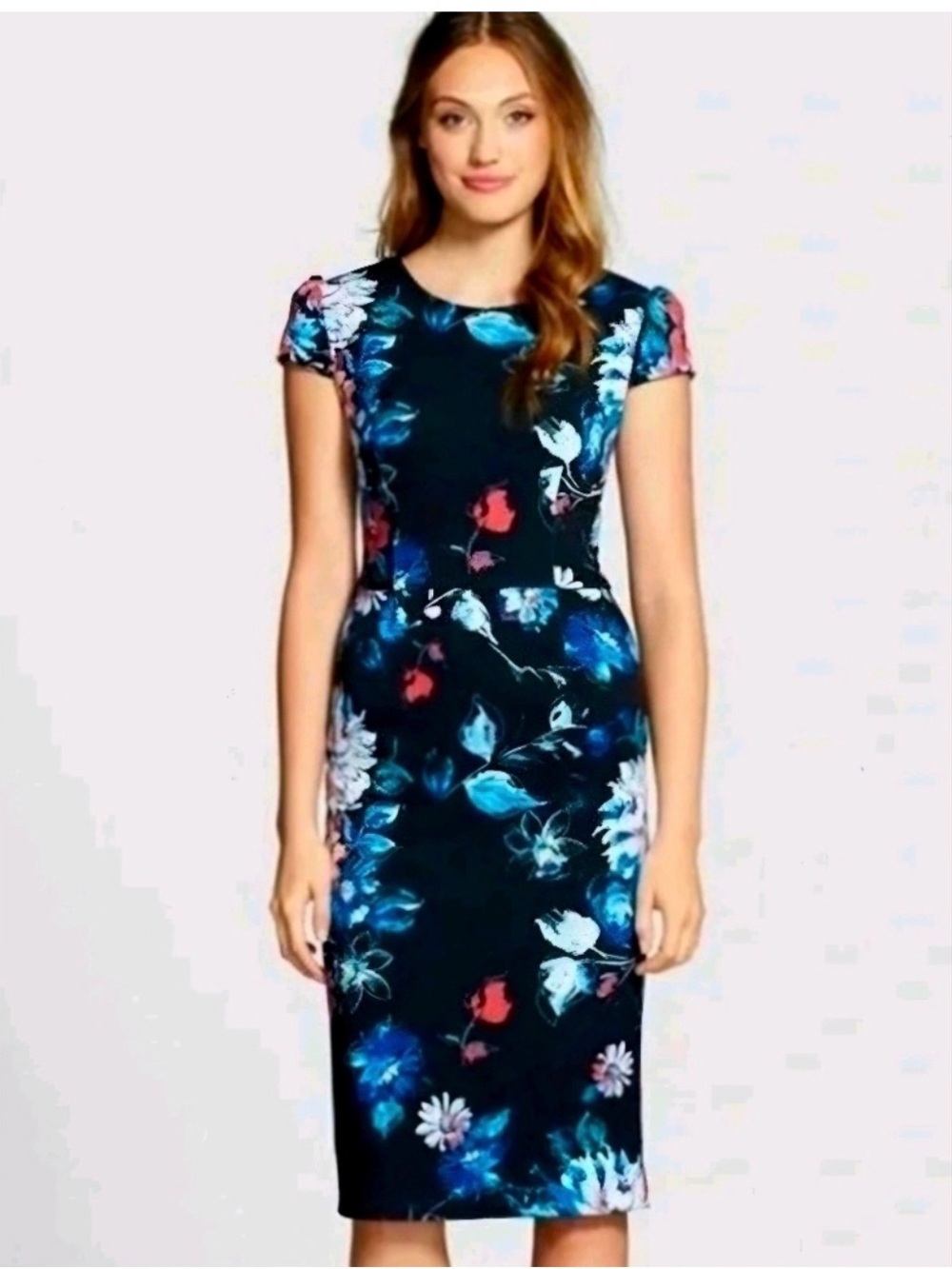 Betsey Johnson Black Floral Midi Dress with Multicolor Blooms